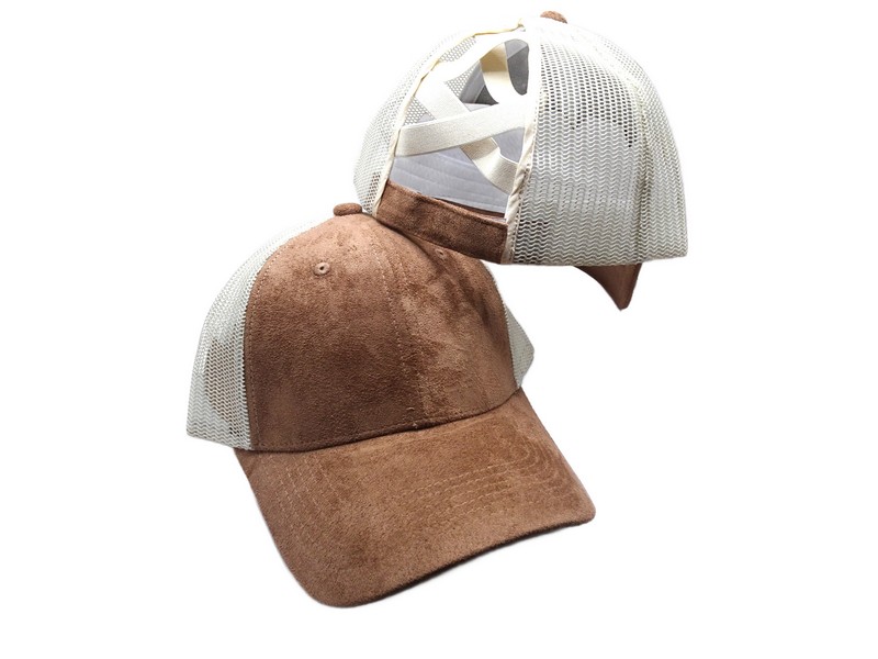 (image for) Pony Tail criss cross Mesh back cap - Dark Tan/ beige pony